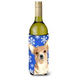 White Snowflake Chihuahua Christmas Wine Bottle Beverage Insulator Beverage Insulator Hugger Rdr3011Literk