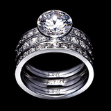 B.Tiff 2 ct Solitaire Pave Engagement Ring & Eternity Bands Set