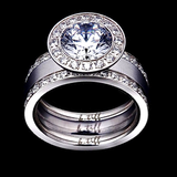 B.Tiff Aŭreolo 2 ct Round Halo Engagement Ring & Eternity Band Set