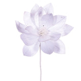Vickerman 22 White Velvet Sheen Glitter Trim Poinsettia Stem 4 per bag.