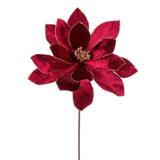 Vickerman 22 Burgundy Velvet Sheen Glitter Trim Poinsettia Stem 4 per bag.