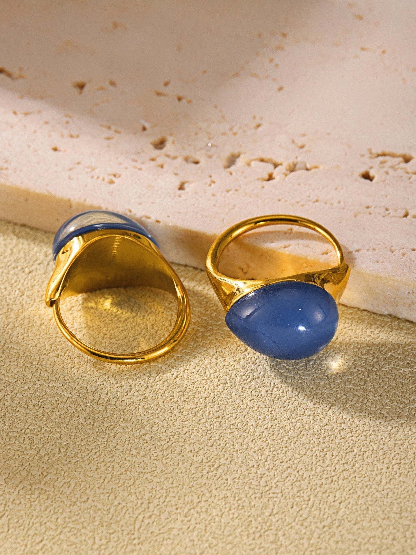 Stainless Steel Statement Ring with Teardrop Blue Resin - Modern Minimalist Band for Women - Size 7