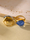 Stainless Steel Statement Ring with Teardrop Blue Resin - Modern Minimalist Band for Women - Size 7