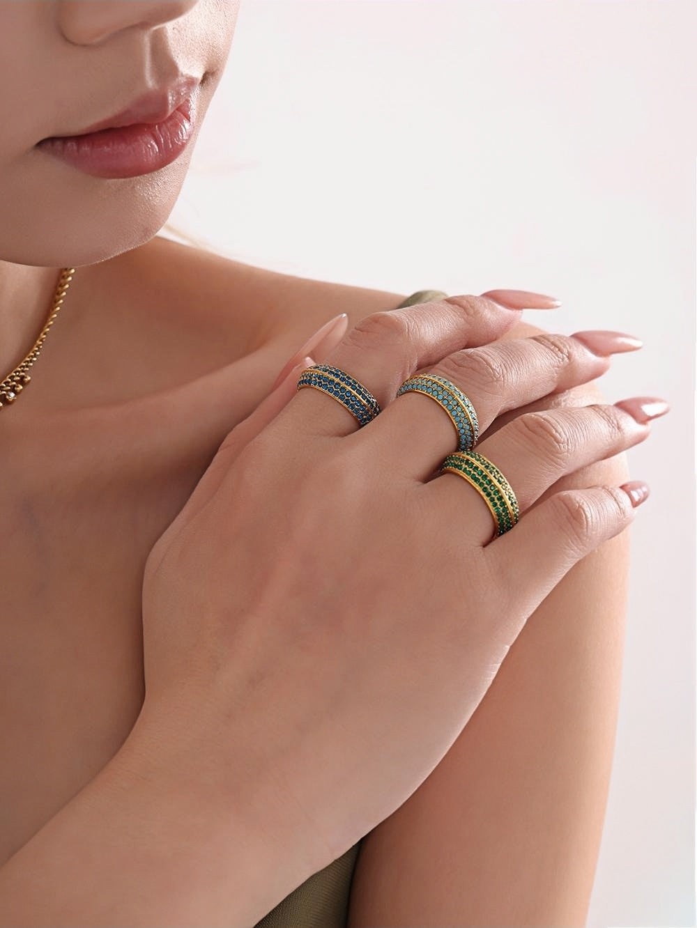 Uworld Stainless Steel Band Ring with Simulated Turquoise - Stackable Beaded Design for Women - Sizes 6