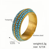 Uworld Stainless Steel Band Ring with Simulated Turquoise - Stackable Beaded Design for Women - Sizes 6