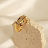Copper Open Cuff Ring with Geometric Zircon Accents - Adjustable Statement Band for Women - Size 7