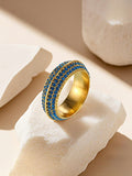 Uworld Stainless Steel Eternity Band with Blue Zircon - Stackable Beaded Ring for Women - Sizes 6