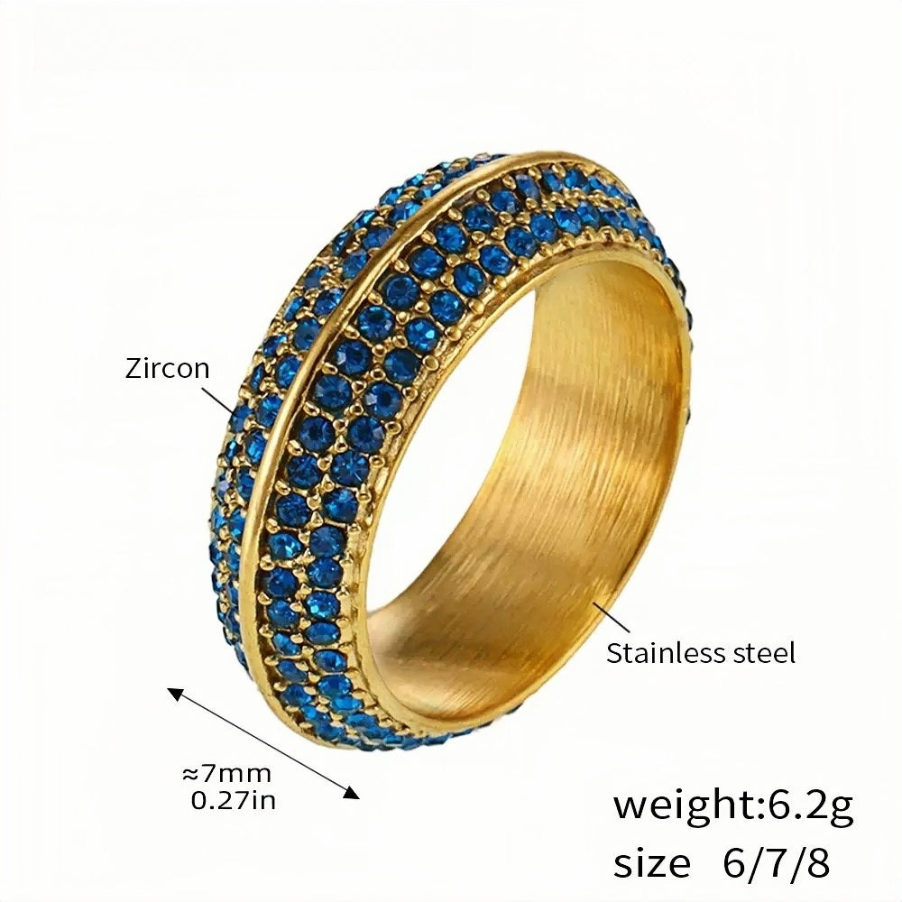Uworld Stainless Steel Eternity Band with Blue Zircon - Stackable Beaded Ring for Women - Sizes 7