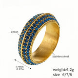 Uworld Stainless Steel Eternity Band with Blue Zircon - Stackable Beaded Ring for Women - Sizes 7