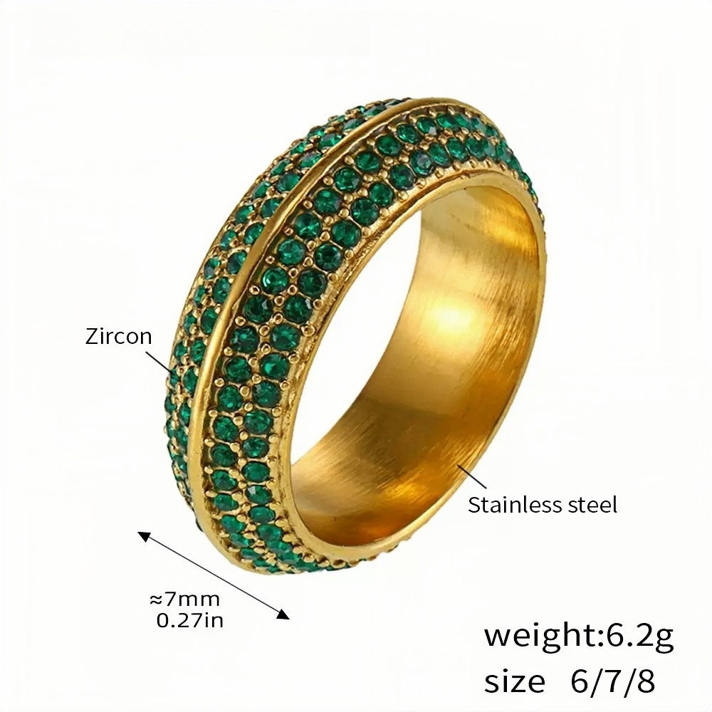 Uworld Stainless Steel Eternity Band with Green Zircon - Stackable Beaded Ring for Women - Sizes 7