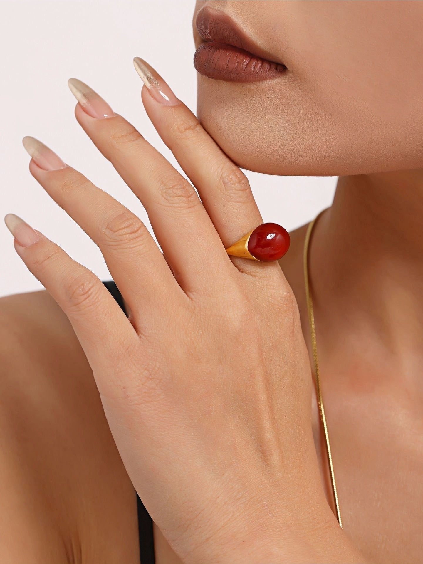 Stainless Steel Statement Ring with Teardrop Red Resin - Modern Minimalist Band for Women - Size 7