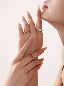 Stainless Steel Cocktail Ring with Square Pink Zircon and Accents - Elegant Statement Ring for Women - Size 7