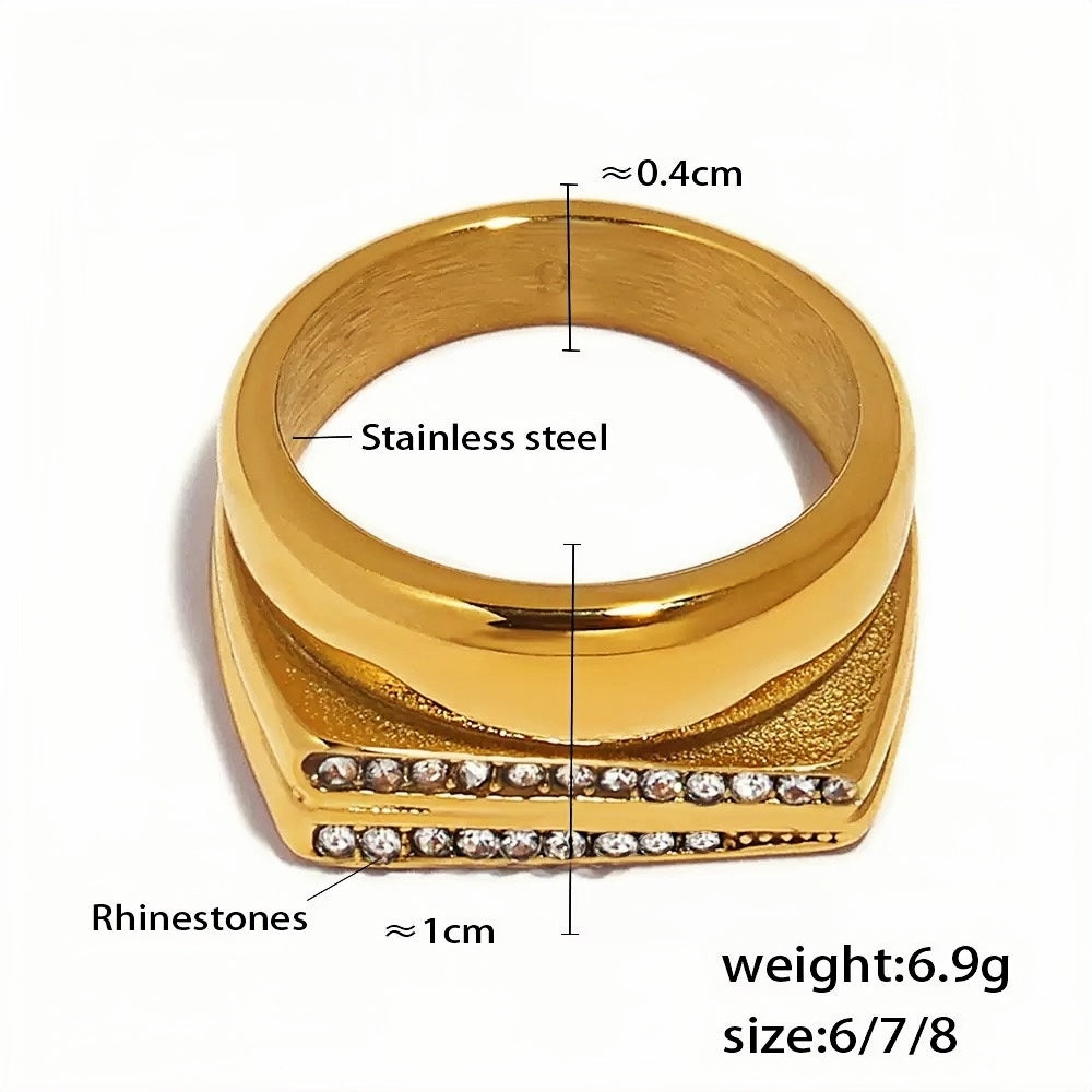 Uworld Stainless Steel Open Ring with Micro Pave Rhinestones - Chunky Statement Band for Women - Sizes 8