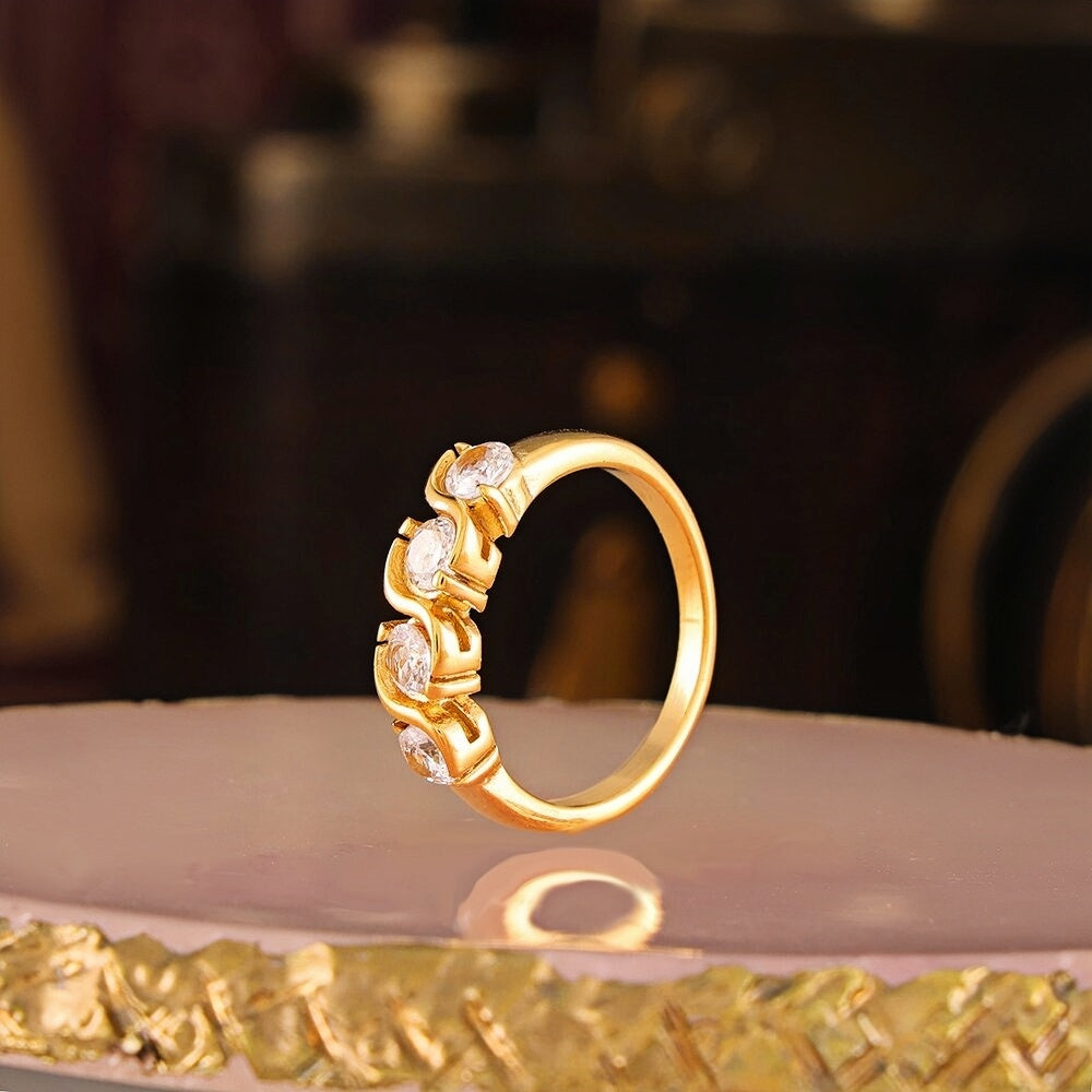 Gold Plated Stainless Steel Ring with Multiple Zircon Stones Elegant Women's Band, Sizes 6