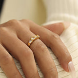 Gold Plated Stainless Steel Ring with Multiple Zircon Stones Elegant Women's Band, Sizes 6