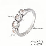 Silver Stainless Steel Ring with Zircon Stones Elegant Womens Multi-Stone Band, Sizes 8