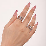 Silver Stainless Steel Open Ring for Women Triple Band Adjustable Ring with Zircon Accents, Size 7