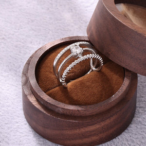 Silver Stainless Steel Open Ring for Women Triple Band Adjustable Ring with Zircon Accents, Size 7