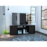 Tuhome Prana Tv Stand, Four Shelves, Two Cabinets With One Door, Countertop, Black, For Living Room