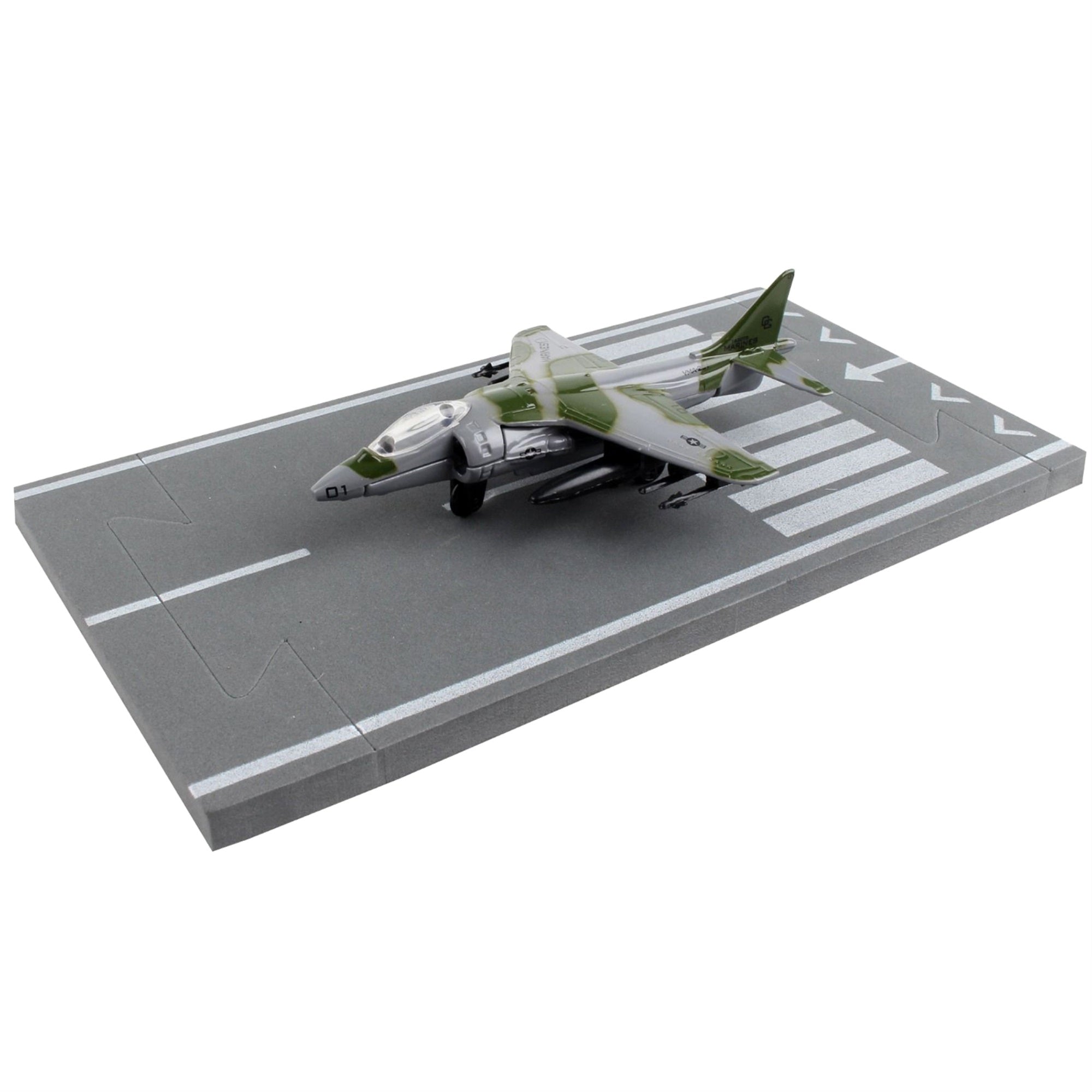 Mcdonnell Douglas Av-8B Harrier Ii Attack Aircraft Green Camouflage United States Marine Corps With Runway Section Diecast M