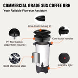 SucceBuy Commercial Coffee Urn 50 Cups Stainless Steel Large Coffee Dispenser 1000W Electric Coffee Maker Urn For Quick Brewing