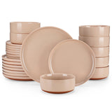 MALACASA TARA 12/24 Pcs Dinnerware Set Curved Edge Sesame Glaze Stoneware Plates Set With 4/6pcs Dinner Plate/Dessert/Bowl