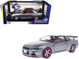 1999 Nissan Skyline GTR (R34) RHD (Right Hand Drive) Silver Metallic with Purple Wheels 1/18 Diecast Model Car by Solido