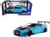 2023 Nissan GTR (R35) Liberty Walk Body Kit 2.0 RHD (Right Hand Drive) Baby Blue with Carbon Hood 1/18 Diecast Model Car by Sol