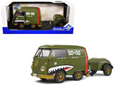 1950 Volkswagen Kool Kombi Van with Trailer Army Fighter Green with Graphics 1/18 Diecast Model Car by Solido