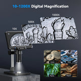 7inch Microscope 1200X 16MP HD Electronic Microscopes Camera Magnifier for Soldering Phone Repair Microscope, Coin, PCB, PC View