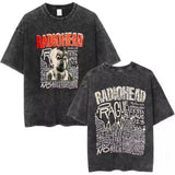 Radiohead Rock Band Washed Cotton T-Shirt – Retro Alternative Rock Graphic Tee, Vintage Distressed Heavyweight Style Unisex Concert Top