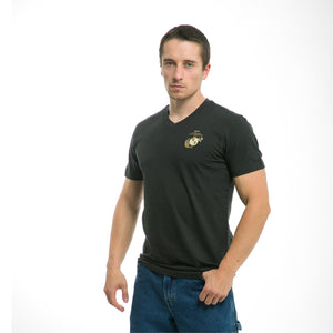 Military V-Neck Tee, Marines, Black, S