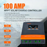 US EU Stock 60A 80A 100A Paralllel MPPT Solar Charge Controller 12V 24V 36V 48V Max PV 160Vdc Fit LifePo4 Batteria for Home RV