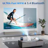 Smart Mini Projector 1080P 4K Support with WiFi 6 & BT 5.4 Built-in Apps Android TV Auto Keystone 180° Rotation Outdoor Beamer