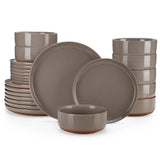 MALACASA TARA 12/24 Pcs Dinnerware Set Curved Edge Sesame Glaze Stoneware Plates Set With 4/6pcs Dinner Plate/Dessert/Bowl