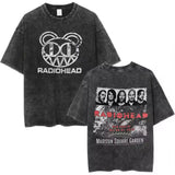 Radiohead Rock Band Washed Cotton T-Shirt – Retro Alternative Rock Graphic Tee, Vintage Distressed Heavyweight Style Unisex Concert Top