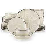 vancasso 24/48 Piece Beige Plates Dinner Sets Ceramic Dinnerware Sets Handpainted Spiral With 6 Dinner Plate/Dessert/Soup/Bowl
