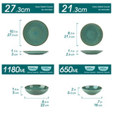 Vancasso KARST 16/32/48 Piece Green Embossed Stoneware Tableware Set with Dinner/Dessert Plate/Soup Bowl/Mug Service for 4/8/12