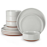 MALACASA TARA 12/24 Pcs Dinnerware Set Curved Edge Sesame Glaze Stoneware Plates Set With 4/6pcs Dinner Plate/Dessert/Bowl