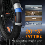 URLIFE 1000W E20 Electric Bike | 48V 13Ah Removable Battery, 28MPH, 20''X3" Fat Tire, 7-Speed E-Bike with Dual Disc Brake