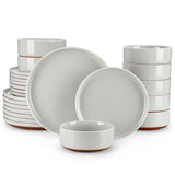 MALACASA TARA 12/24 Pcs Dinnerware Set Curved Edge Sesame Glaze Stoneware Plates Set With 4/6pcs Dinner Plate/Dessert/Bowl