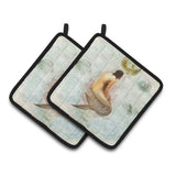 Caroline'S Treasures Mermaids & Mermen Pair Of Pot Holders Sb3045Pthd, 7.5Hx7.5W, Multicolor
