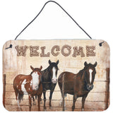 Caroline'S Treasures Welcome Mat With Horses Aluminum Metal Wall Or Door Hanging Prints, 8 X 12