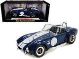 1965 Shelby Cobra 427 S/C Dark Blue Metallic with White Stripes with Printed Carroll Shelbys Signature on the Trunk 1/18 Diecas