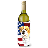 Usa American Flag With Bulldog English Wine Bottle Beverage Insulator Beverage Insulator Hugger