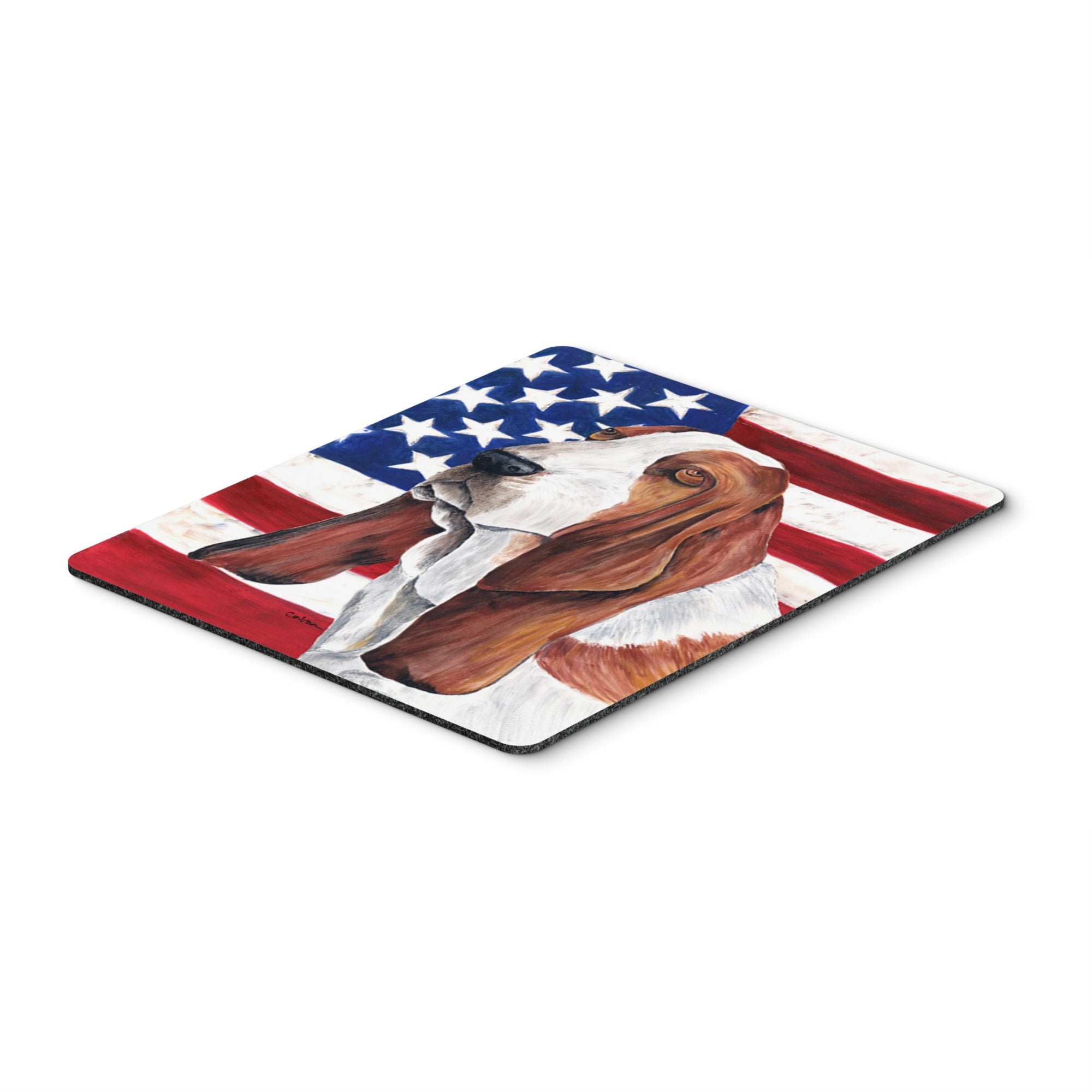 Caroline'S Treasures Mouse/Hot Pad/Trivet, Usa American Flag With Basset Hound (Sc9004Mp)