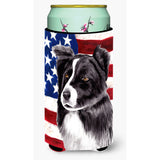 Usa American Flag With Border Collie Tall Boy Beverage Insulator Beverage Insulator Hugger