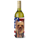 Usa American Flag With Yorkie Wine Bottle Beverage Insulator Beverage Insulator Hugger