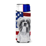 Usa American Flag With Shih Tzu Ultra Beverage Insulators For Slim Cans Sc9015Muk