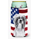 Usa American Flag With Shih Tzu Tall Boy Beverage Insulator Beverage Insulator Hugger
